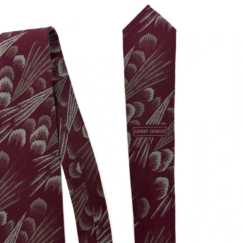 Vintage 70s Giorgio Armani 100% Silk Red Gray Abstract Necktie 57